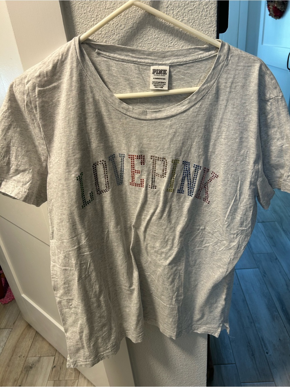 PINK Victoria's Secret Heather Gray 'LOVE PINK Victoria's Secret' Rhinestone Tee